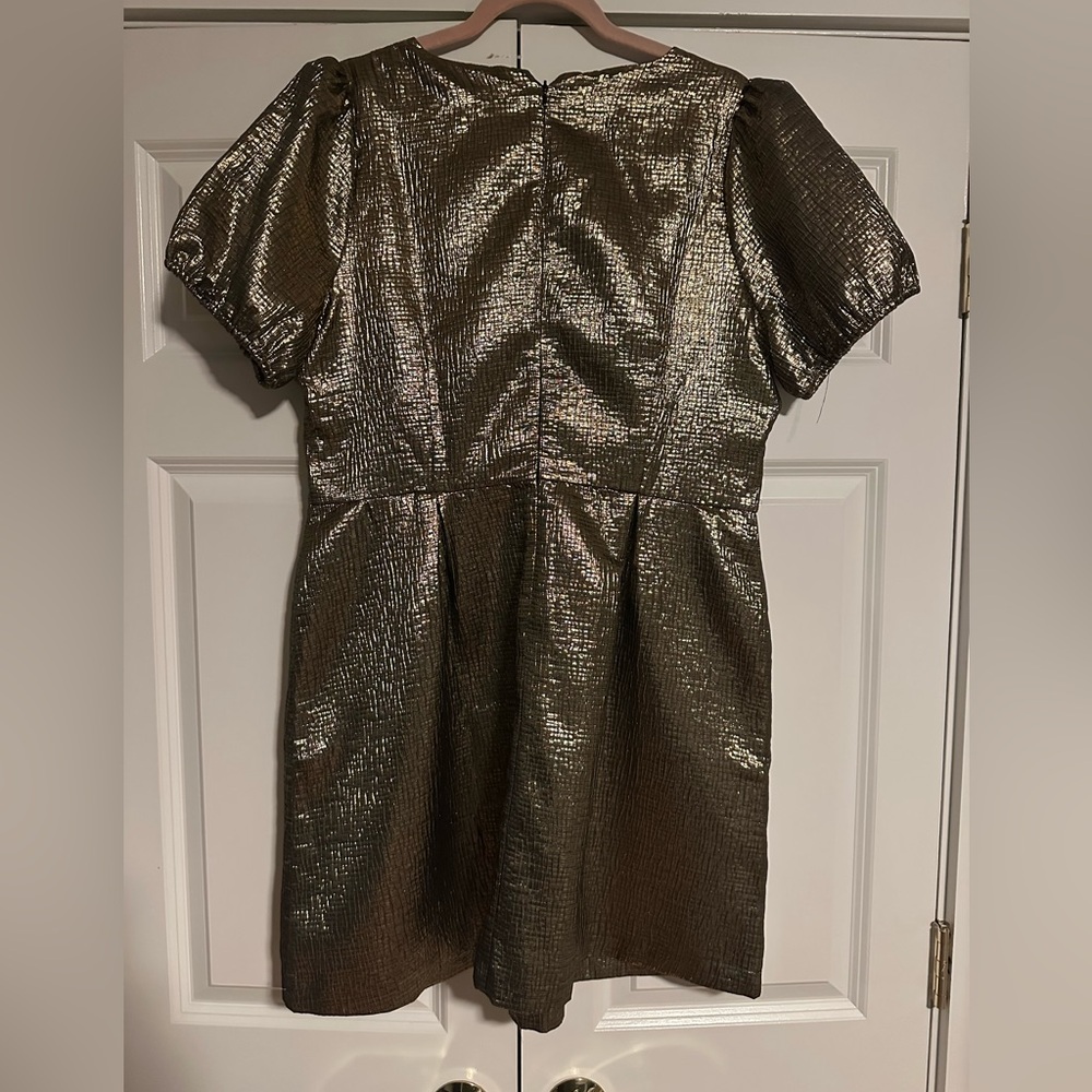 LOFT Shimmering Gold Puff Sleeve Mini Dress - Picture 3 of 3